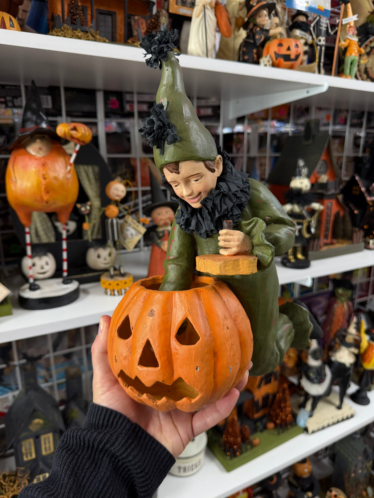 Lighting the Pumpkin Boy — Bethany Lowe Saturday Evening Post Figurine