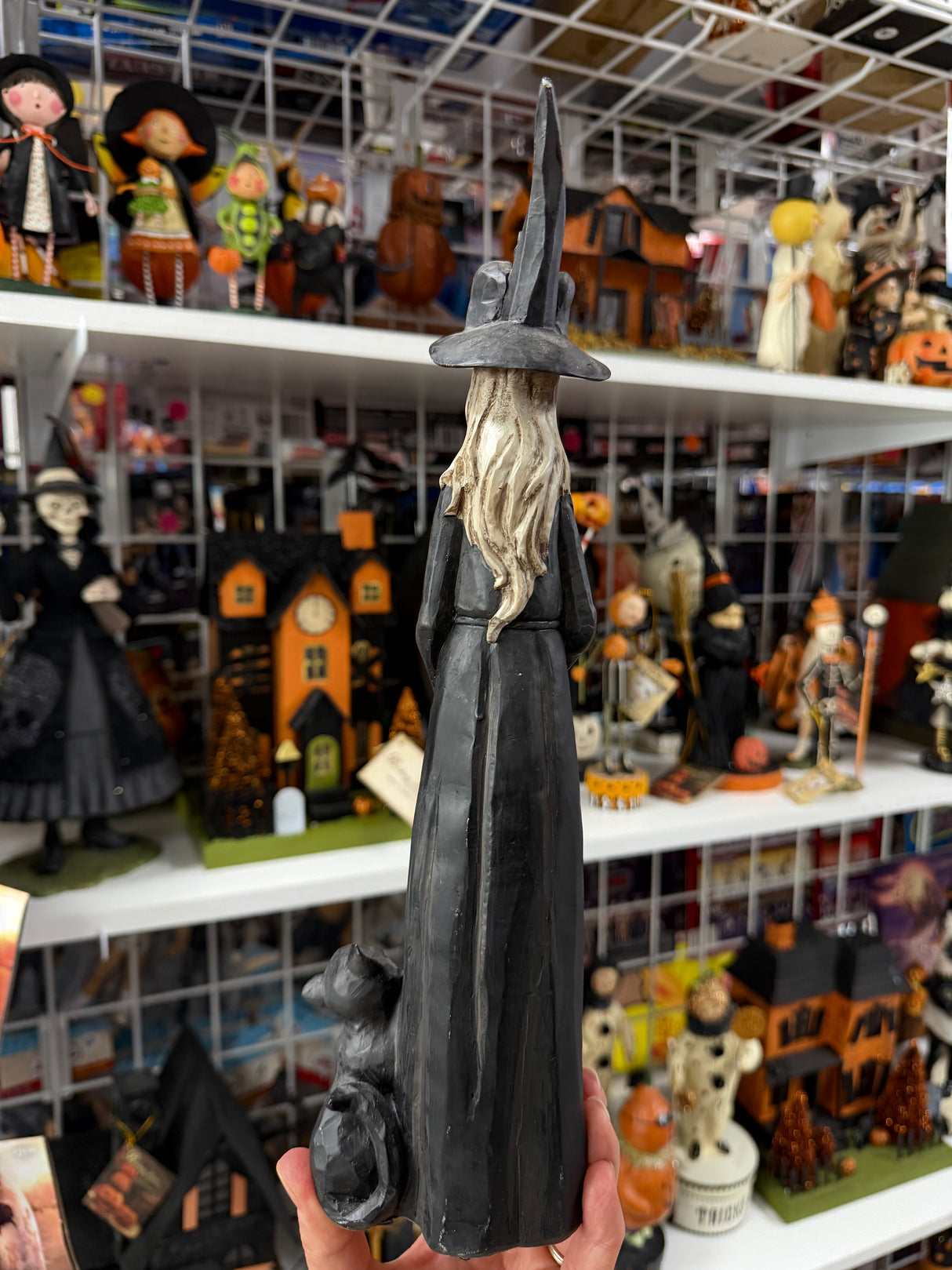Bethany Lowe "Cynthia the Witch" Tall Faux-Wood Carved Halloween Figurine