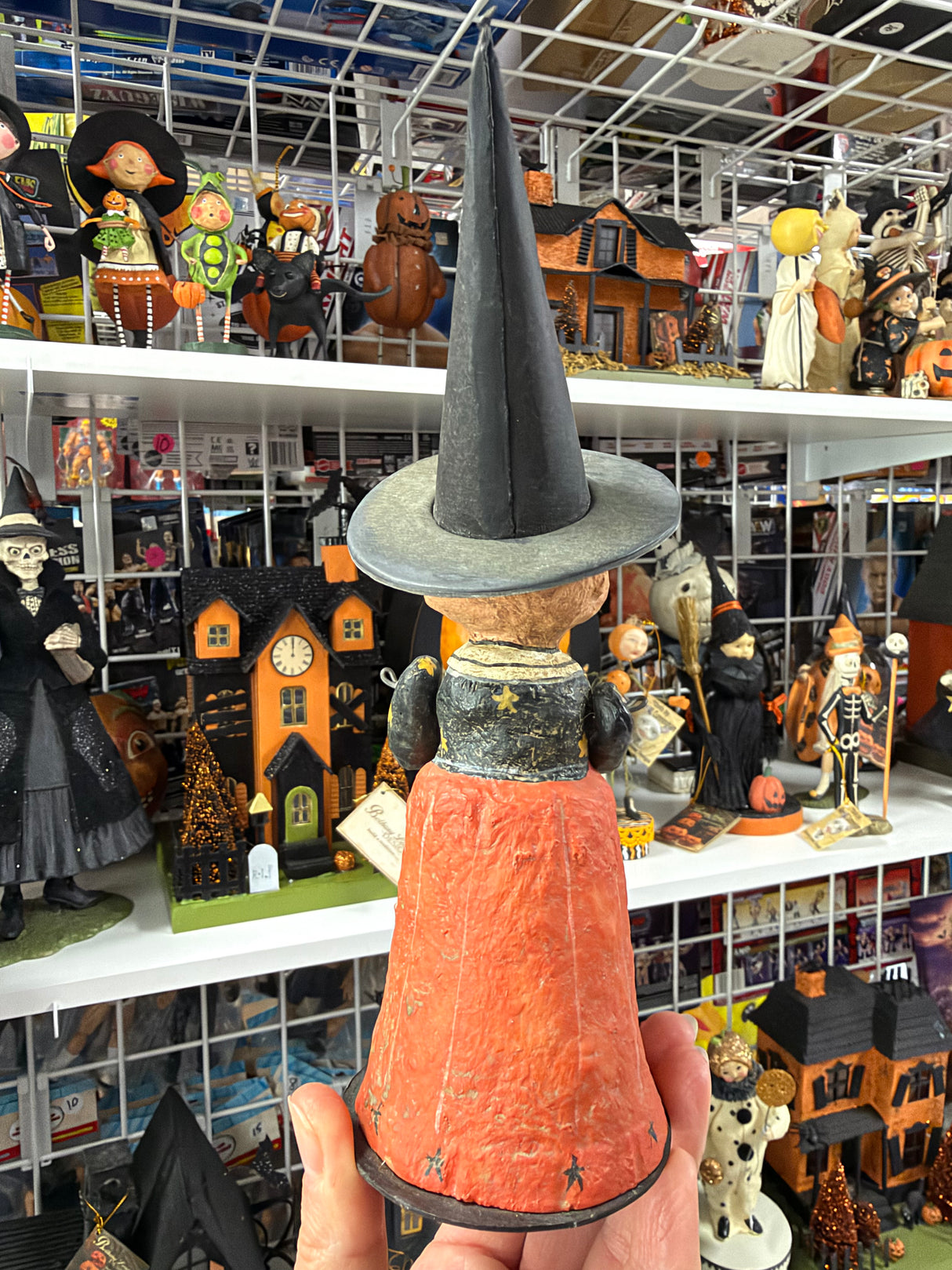 Vintage Poliwoggs Halloween Witch with Pumpkin Figurine - Critchfield & Fortunato Folk Art