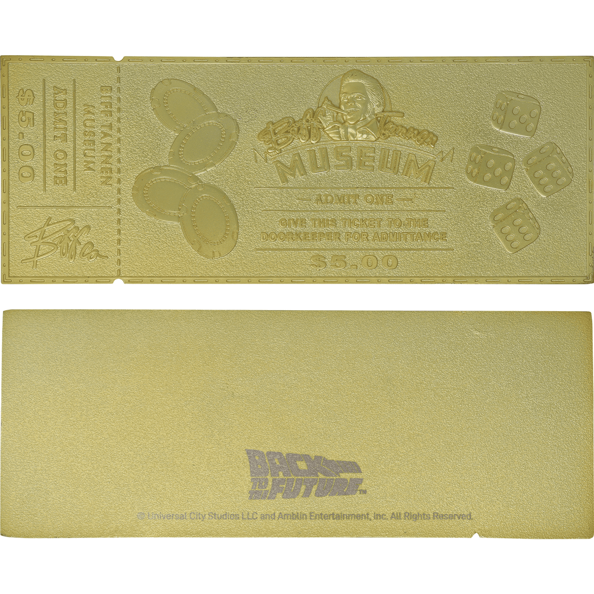 Back to the Future Part II Limited Edition 24 Karat gold-plated Biff Tannen Museum ticket replica