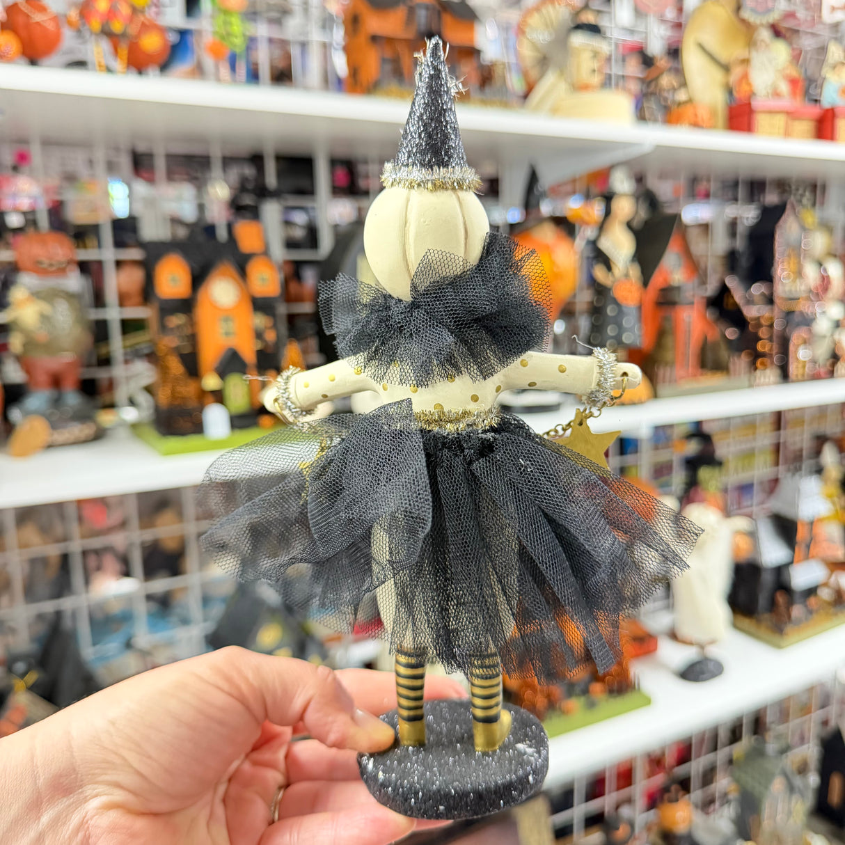 Heather Myers Black & White Pumpkin-Head Halloween Figure With Black Tulle and Stars