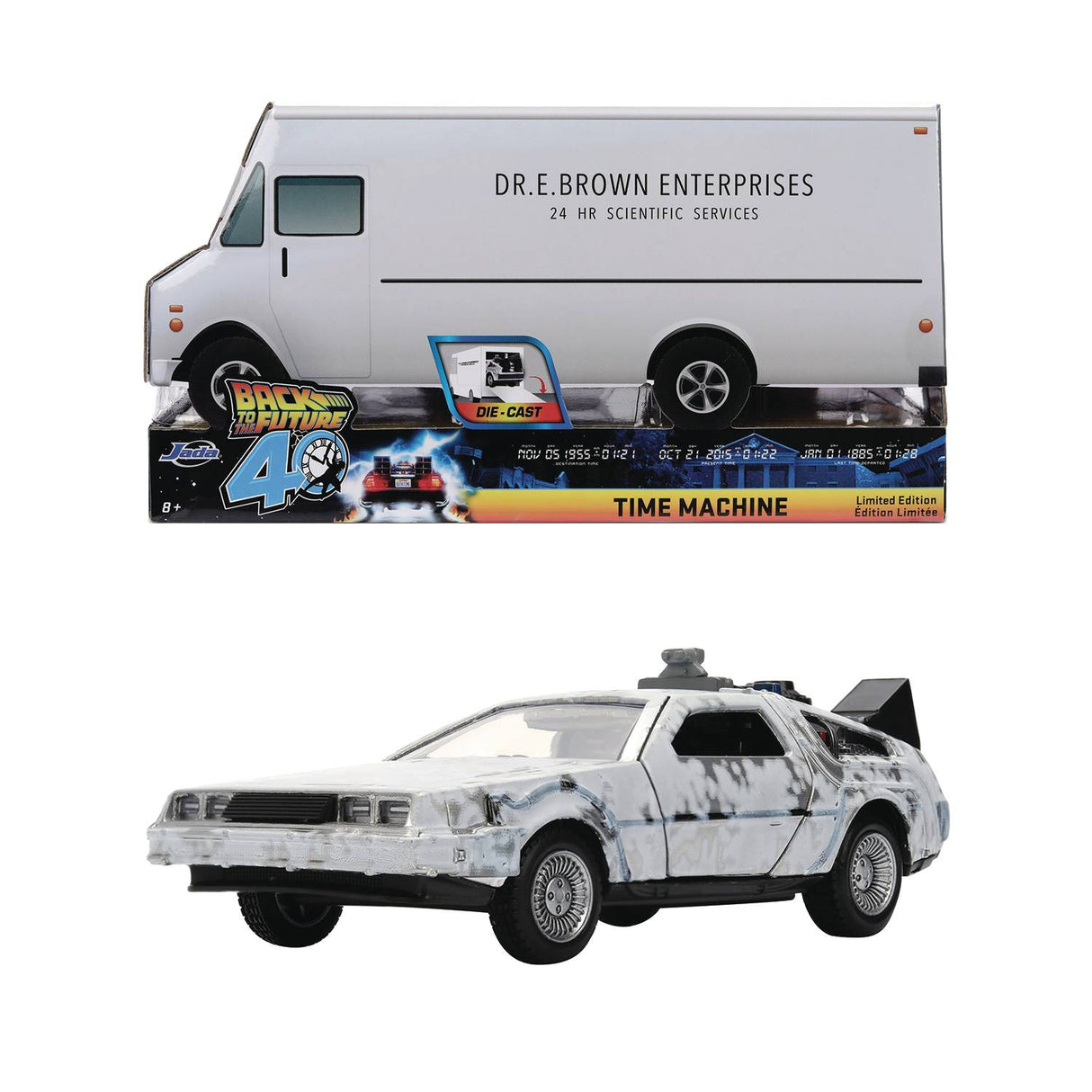 Back to the Future die-cast 1:32 scale 40th Anniversary "Hollywood Rides" DeLorean Time Machine (Frost Finished)