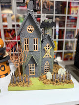 Gray Gothic Halloween House with Bats & Graveyard PICK UP ONLY - NO SHIPPING
