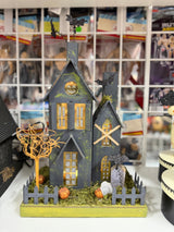 Gray Gothic Halloween House with Bats & Graveyard PICK UP ONLY - NO SHIPPING