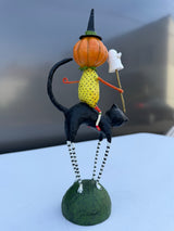 Pumpkin Rider on Black Cat Halloween Figurine