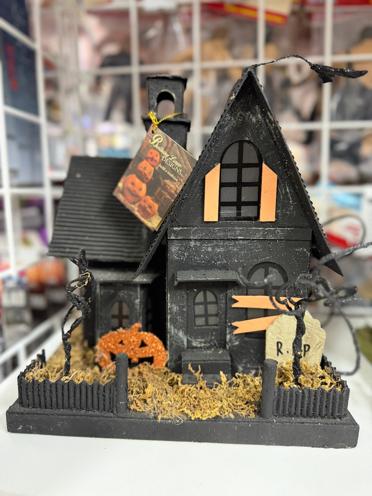 Black Glitter Halloween Castle with Witch Cameo