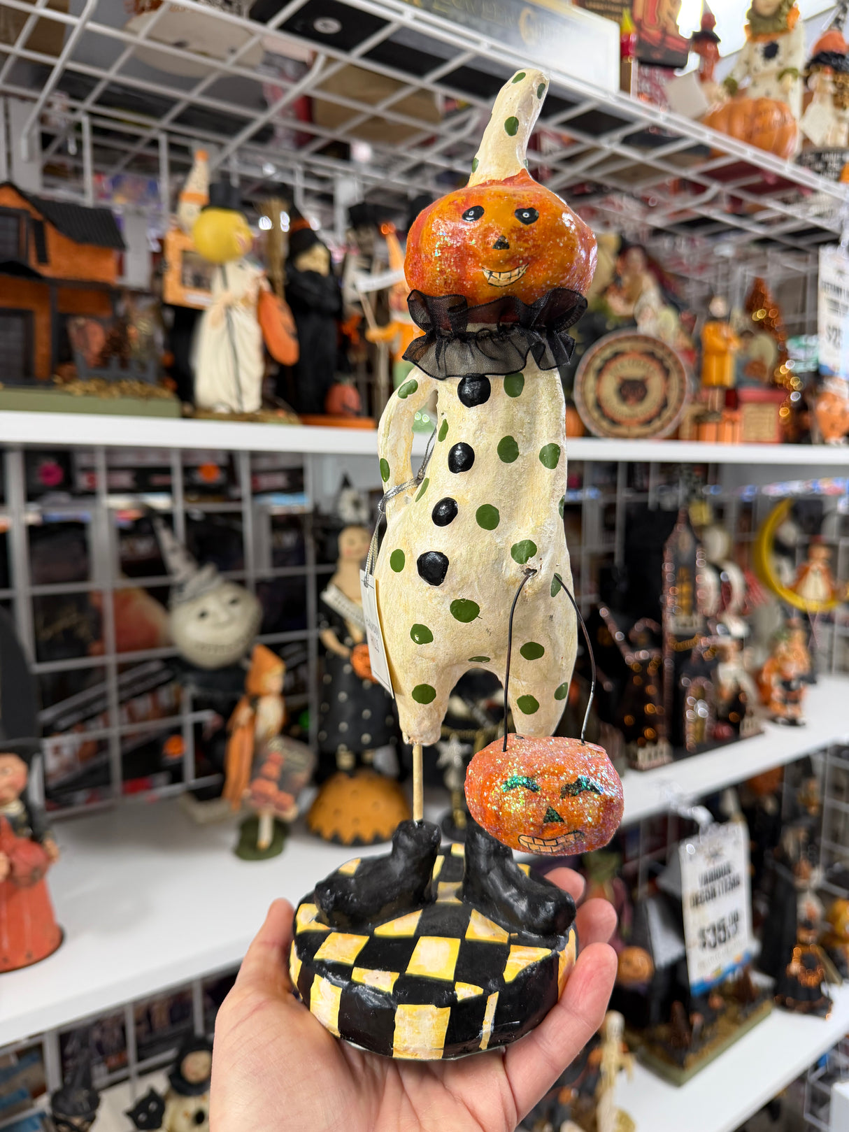 Pumpkin Clown with Glittered Pumpkin Pail — Halloween Figurine