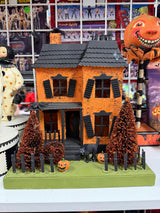 Orange Haunted House with Black Cat — Bethany Lowe
