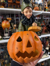 Lighting the Pumpkin Boy — Bethany Lowe Saturday Evening Post Figurine