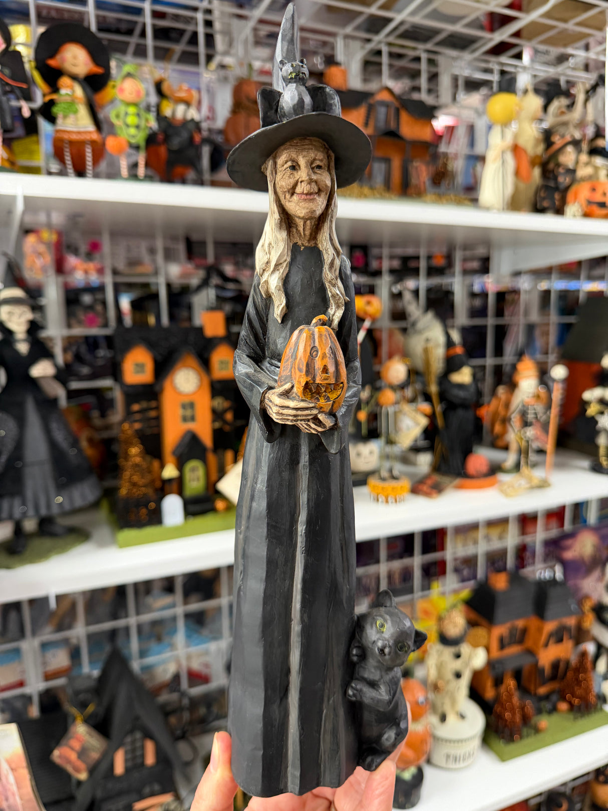 Bethany Lowe "Cynthia the Witch" Tall Faux-Wood Carved Halloween Figurine