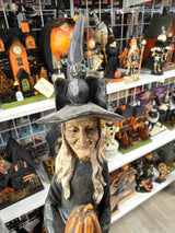 Bethany Lowe "Cynthia the Witch" Tall Faux-Wood Carved Halloween Figurine
