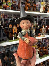 Vintage Poliwoggs Halloween Witch with Pumpkin Figurine - Critchfield & Fortunato Folk Art