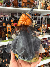 Bethany Lowe "Playing with Magic Witch" Pumpkin Head Figurine