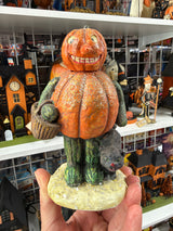 Vintage Poliwoggs Pumpkin Man Candy Container Figurine - Primitive Folk Art