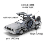 Back to the Future die-cast 1:24 scale 40th Anniversary "Hollywood Rides" light-up DeLorean Time Machine