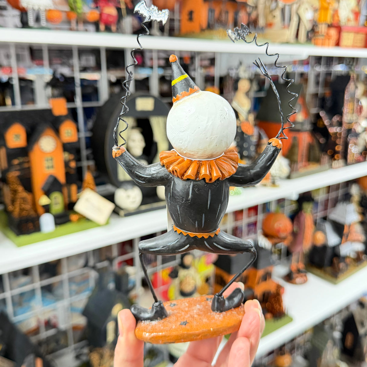 Bethany Lowe Halloween Skeleton Clown with Wire Bat Accents