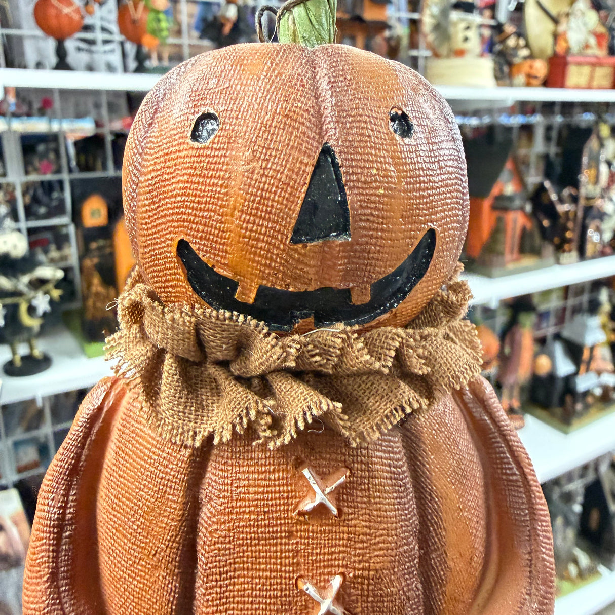 Pumpkin Man with Burlap Collar Halloween Figurine