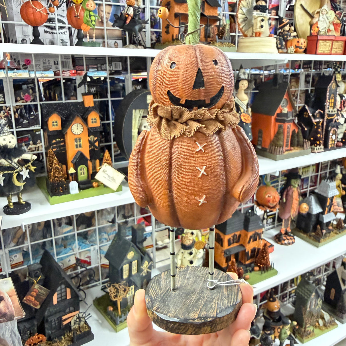 Pumpkin Man with Burlap Collar Halloween Figurine