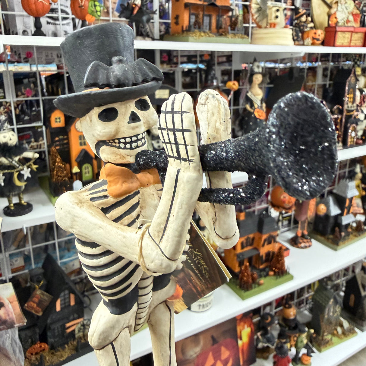 Skeleton Wake Trumpet Player — Bethany Lowe Halloween Figurine