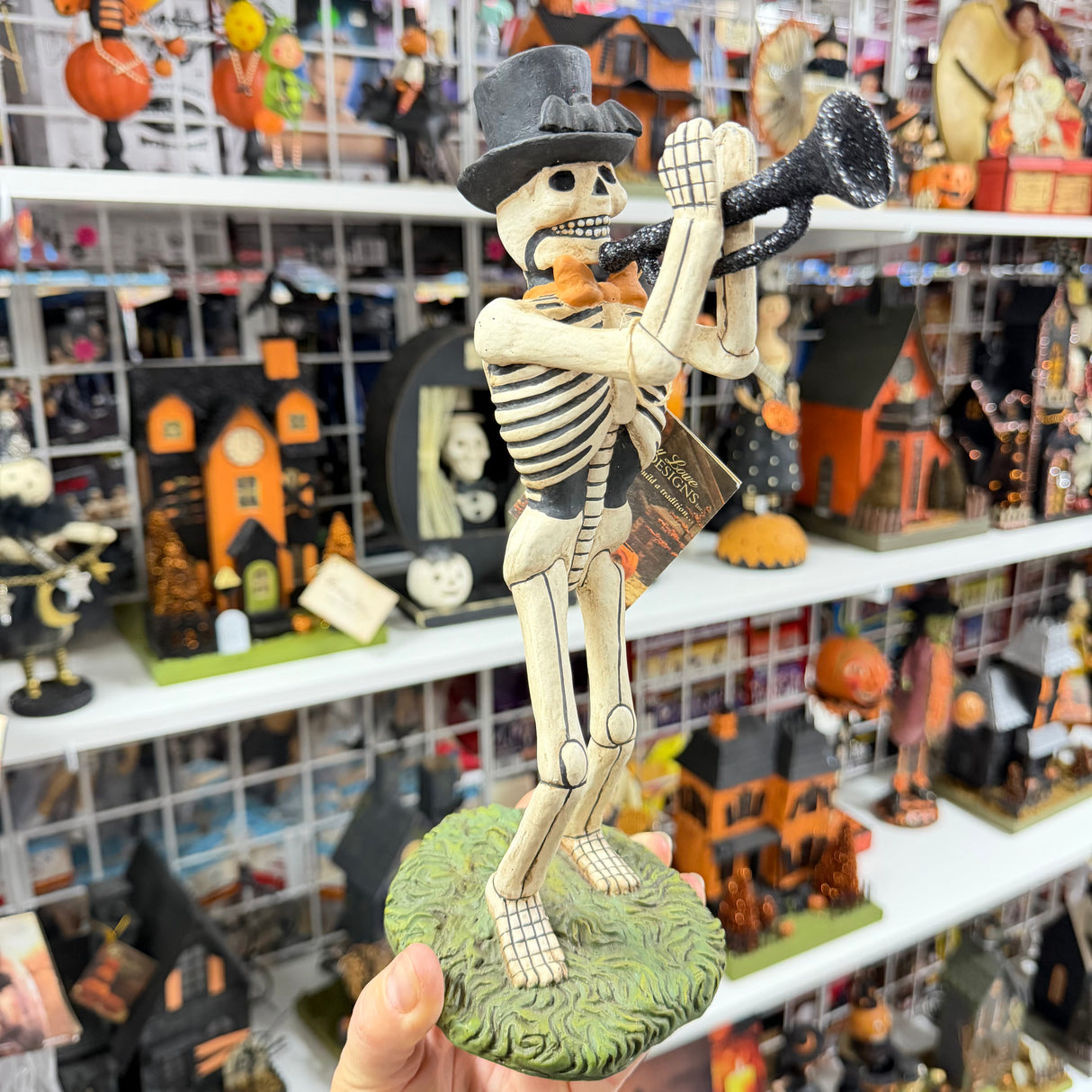Skeleton Wake Trumpet Player — Bethany Lowe Halloween Figurine